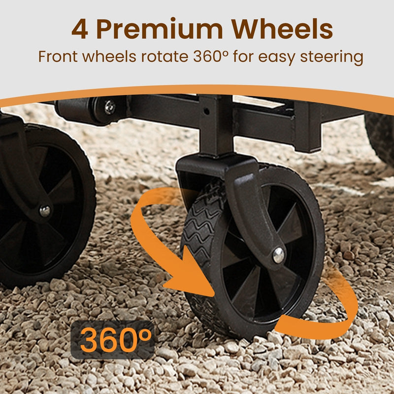 Close-up of a front wheel on gravel with arrows showing it rotating 360 degrees