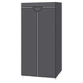 Foldable canvas wardrobe with hanging rail and shelves in grey by Songmics, front view closed