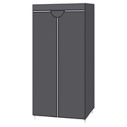 Foldable canvas wardrobe with hanging rail and shelves in grey by Songmics, front view closed