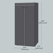 Grey canvas wardrobe shown in a bedroom setting