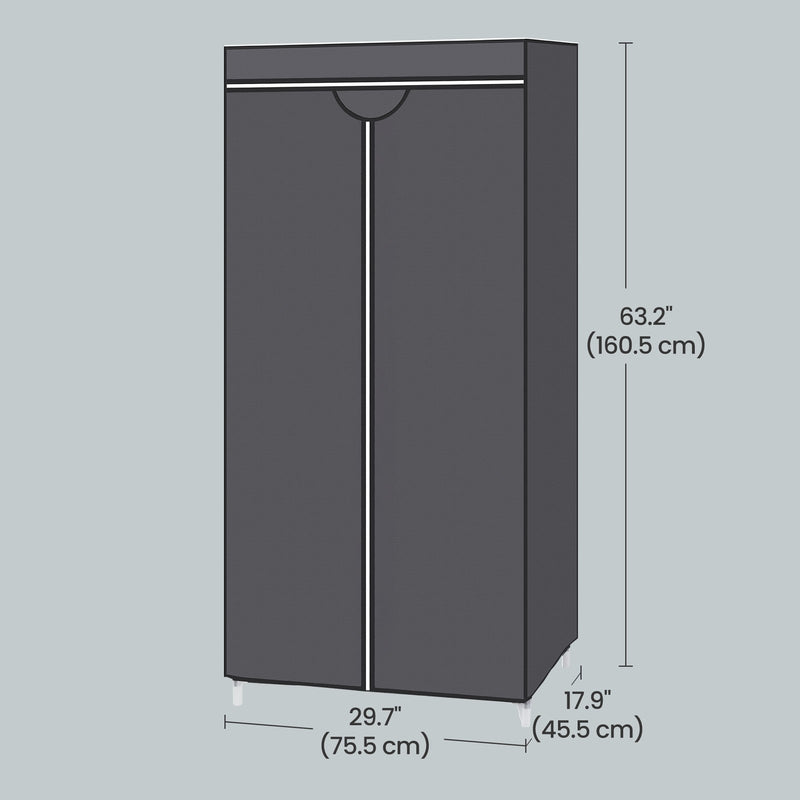 Grey canvas wardrobe shown in a bedroom setting