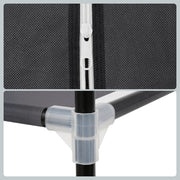 Close-up of the dust-proof zip closure and metal tube joint on the wardrobe frame
