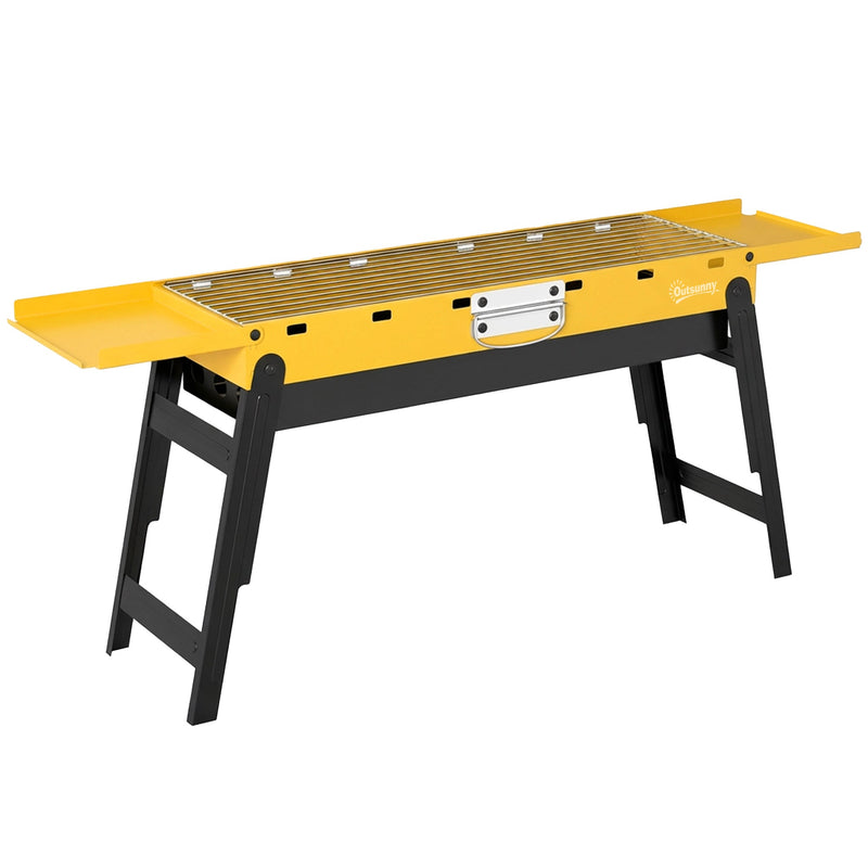 Outsunny foldable charcoal BBQ grill in yellow with black folding legs and carry handle