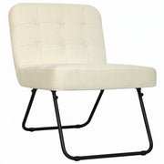 Cream white chenille foldable accent chair with black metal frame on a white background