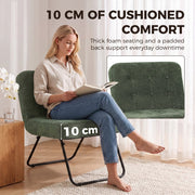 Woman reading on the light green accent chair with the 10 cm padded seat marked