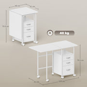 Dimensions diagram of the desk folded at 46 x 51 x 75.5 cm and open at 105 x 51 x 75.5 cm with a 40 kg load limit