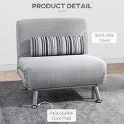 Close-up of washable cover and adjustable foot pad on grey chair bed