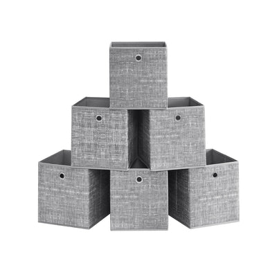 Set of 6 folding storage cubes stacked in a pyramid, heathered grey fabric