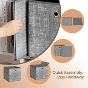 Close-up of a hand sliding the base board into a cube, with the flat-folded cube shown alongside