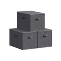 Set of 3 slate grey foldable storage boxes with zip lids and handles, stacked together