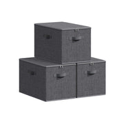 Set of 3 slate grey foldable storage boxes with zip lids and handles, stacked together