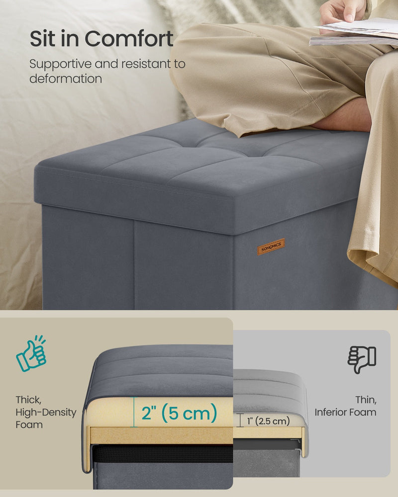 Songmics slate grey 110 cm ottoman used as a bench at the end of a bed