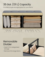Dimensions diagram of the 38 x 110 x 38 cm Songmics ottoman, slate grey