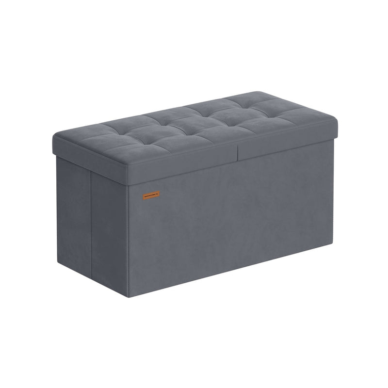 Songmics slate grey foldable storage ottoman, full front view
