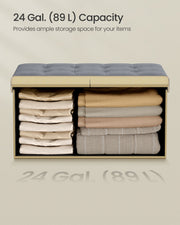 Dimensions diagram of the 38 x 76 x 38 cm Songmics ottoman, slate grey