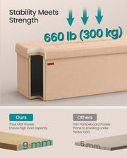 Ottoman shown folded flat for compact storage