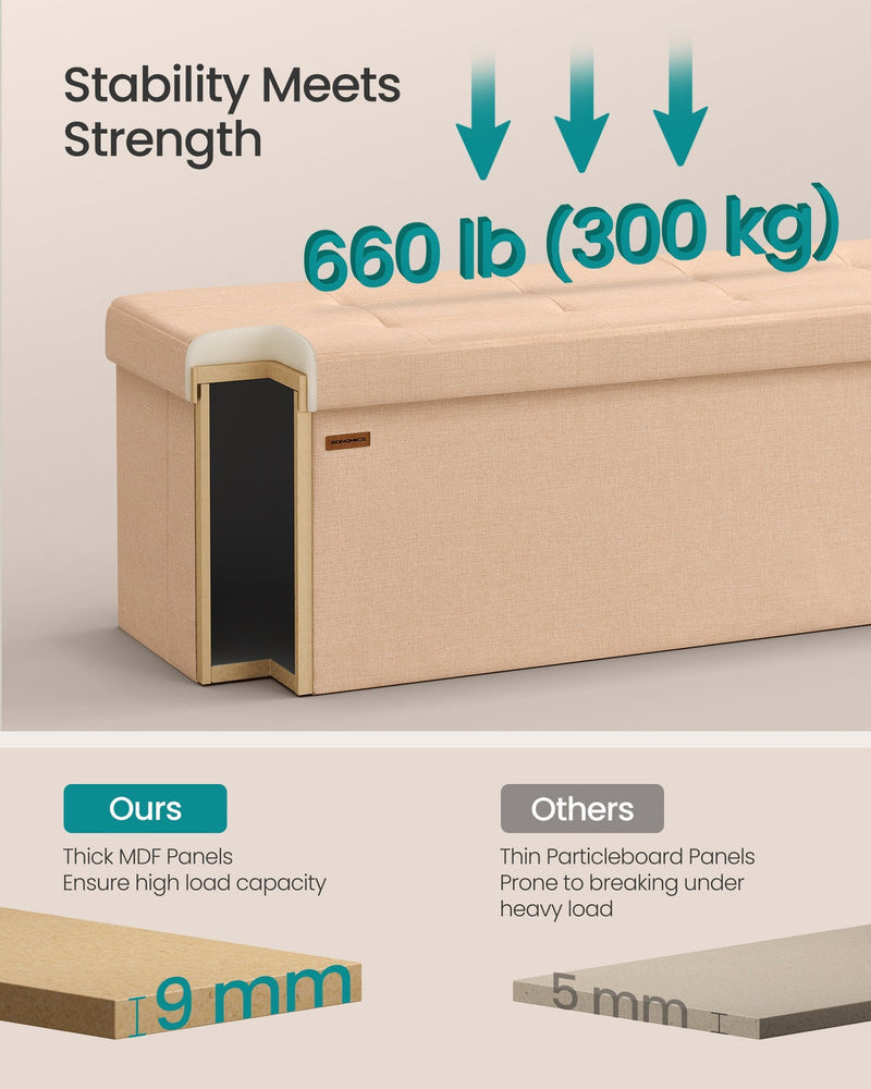 Ottoman shown folded flat for compact storage