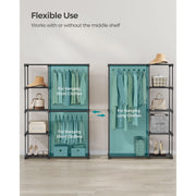 Diagram showing the middle shelf removed to create one taller hanging space