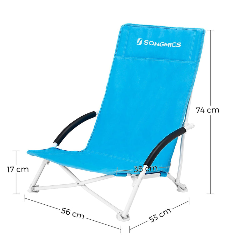 Dimension diagram showing the chair at 74 cm high with a 17 cm seat height, 38 cm seat and 56 x 53 cm base