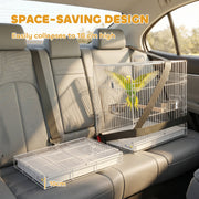 Bird cage folded flat to 10 cm high lying on a car back seat