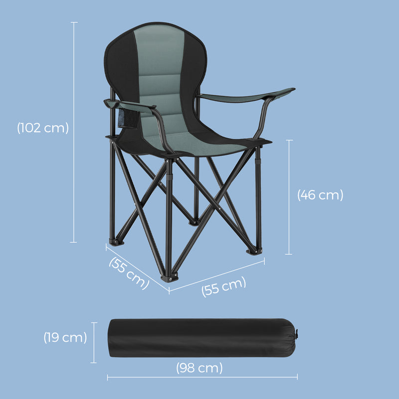 Folding camping chair set up outdoors in garden setting