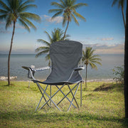 Set of 2 folding camping chairs by Songmics in slate grey, lifestyle beach setting