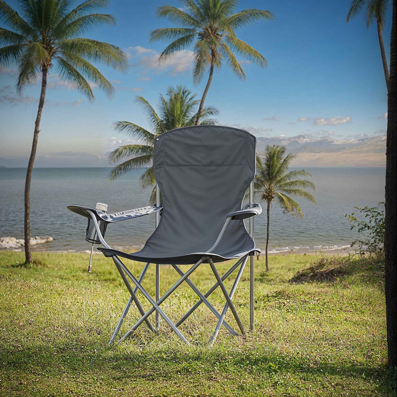 Set of 2 folding camping chairs by Songmics in slate grey, lifestyle beach setting