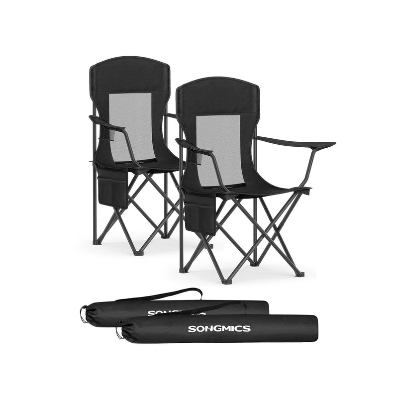Set of 2 Songmics folding camping chairs in ink black with two carry bags