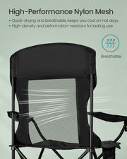 Close-up of the quick-drying nylon mesh back panel on the ink black chair
