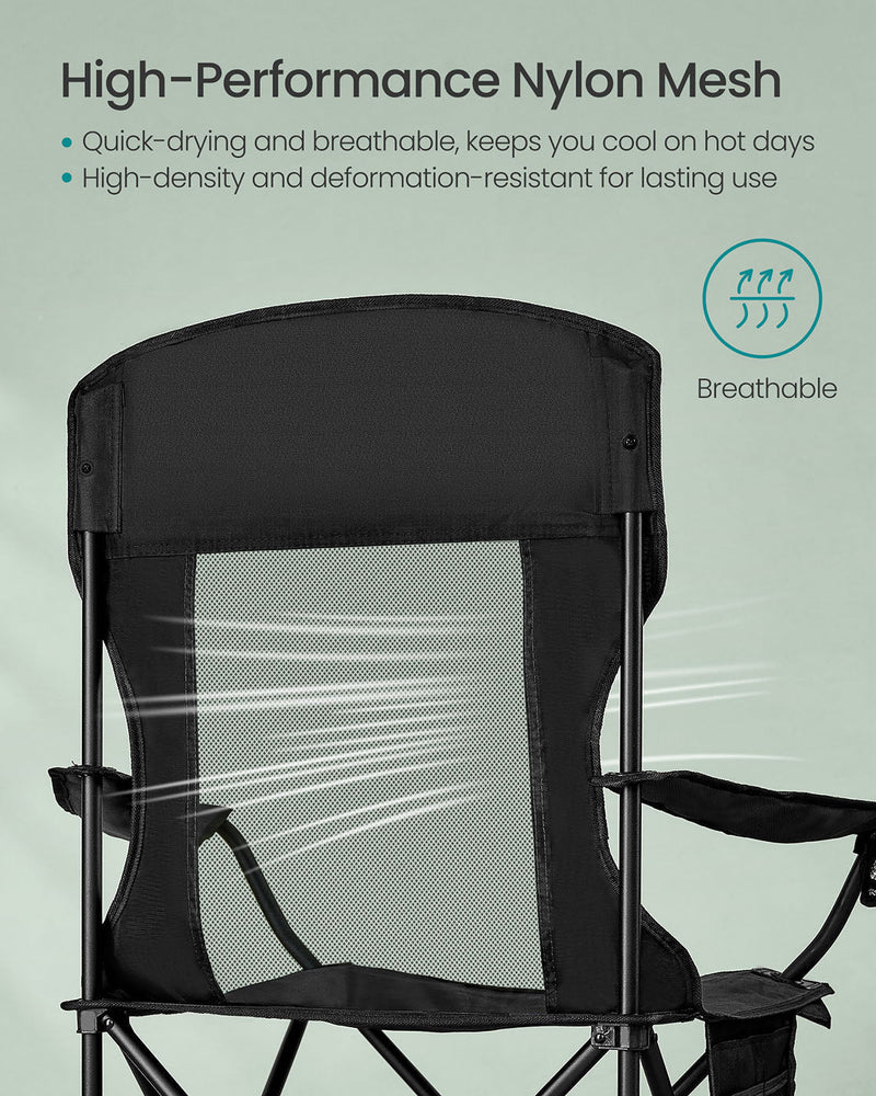 Close-up of the quick-drying nylon mesh back panel on the ink black chair
