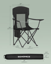 Dimensions diagram showing the 51.5 x 46 x 97 cm chair and its 97 x 27 x 17 cm carry bag