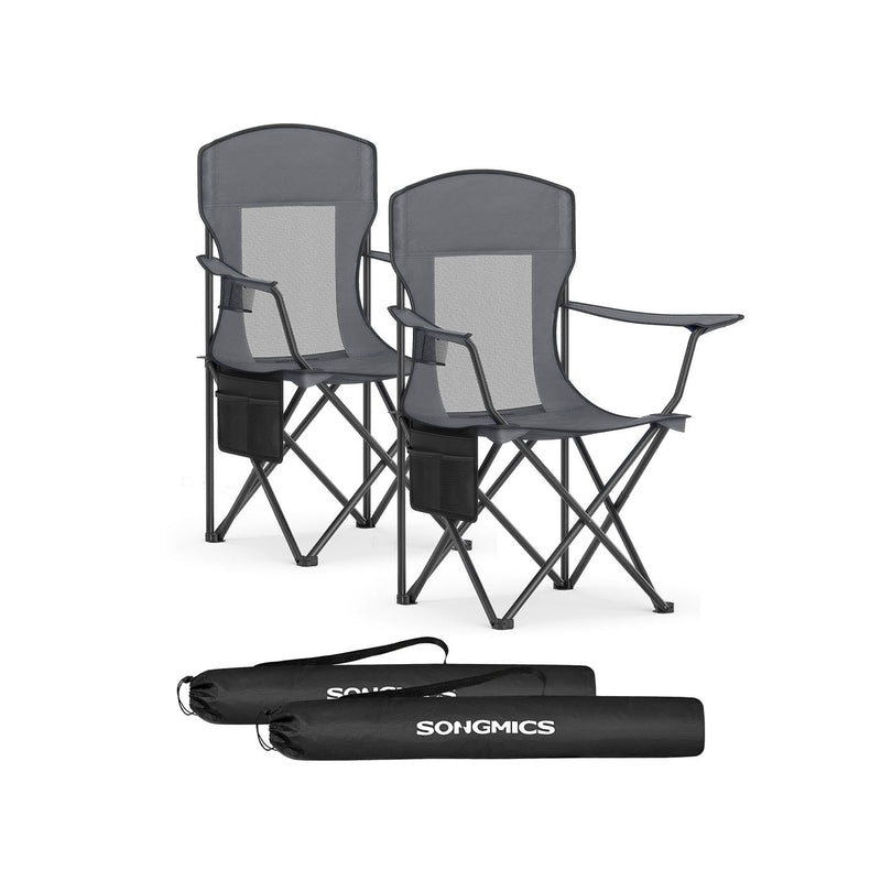 Set of 2 Songmics folding camping chairs in slate grey with two carry bags