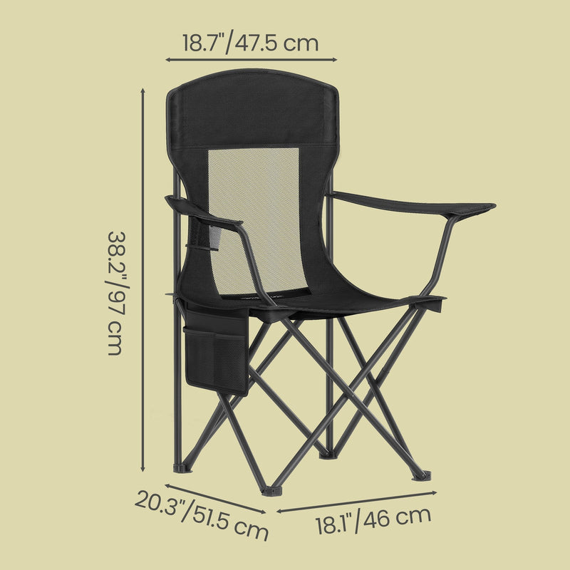 Dimensions diagram of the ink black camping chair, 51.5 x 46 x 97 cm