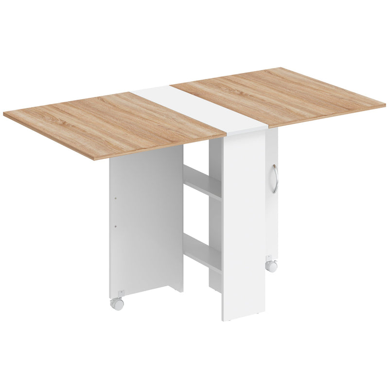 Homcom folding drop leaf dining table fully extended in white and natural wood finish