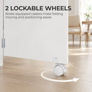 Close-up of the Homcom folding table's lockable caster wheel