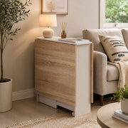 Homcom folding table folded flat and used as a slim side table beside a sofa