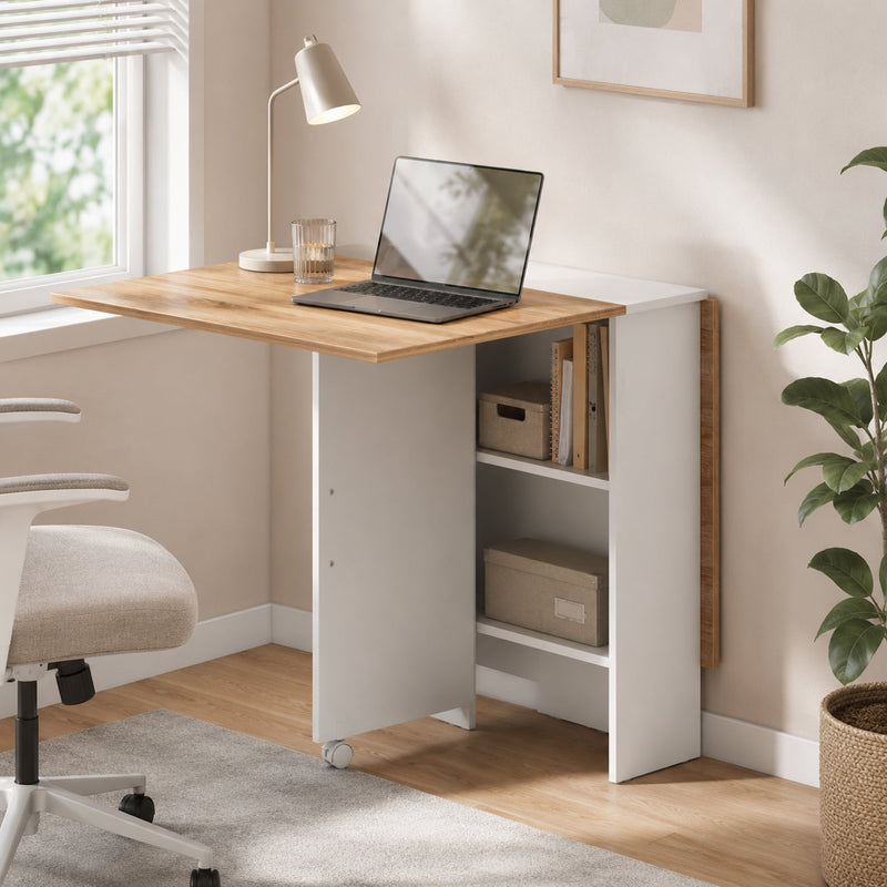 Homcom folding table with one side raised, used as a compact home office desk