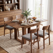 Walnut effect folding dining table set for dinner with four wooden dining chairs