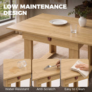 Oak effect tabletop demonstrating water-resistant, anti-scratch and easy-clean surface