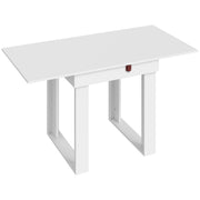 White folding dining table shown expanded with loop-style legs