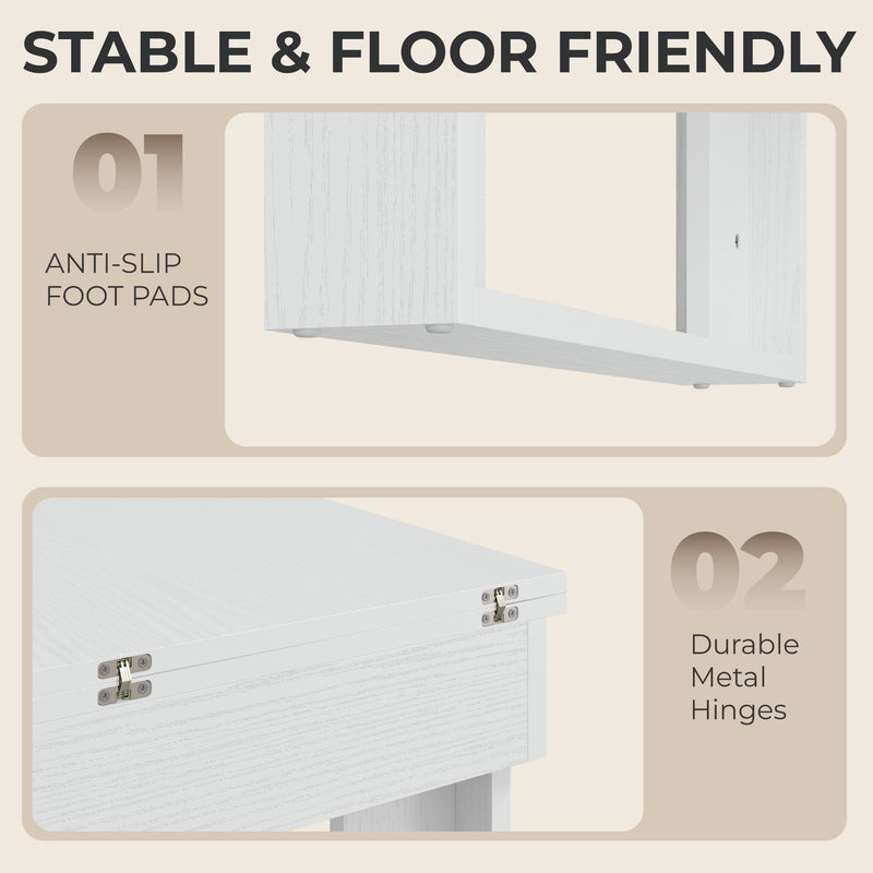 Close-up of the anti-slip foot pad and a durable metal hinge on the table frame
