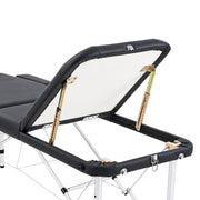 Backrest raised on its adjustable supports beneath the black padded top