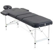 Black 3-section aluminium massage table with face cradle and armrests