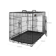 Dimensions diagram of the dog crate showing 122 cm length, 74.5 cm width and 80.5 cm height