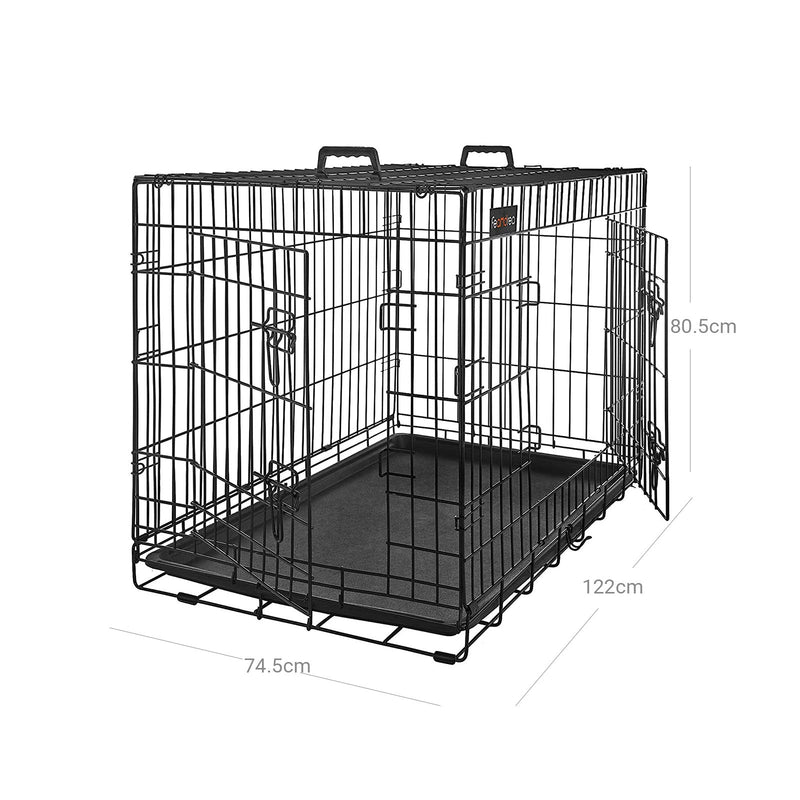 Dimensions diagram of the dog crate showing 122 cm length, 74.5 cm width and 80.5 cm height