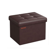 Chestnut brown folding footstool with a tufted lid on a plain background