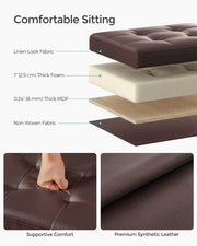 Cutaway of the lid layers with close-ups of the padding and the leather look finish