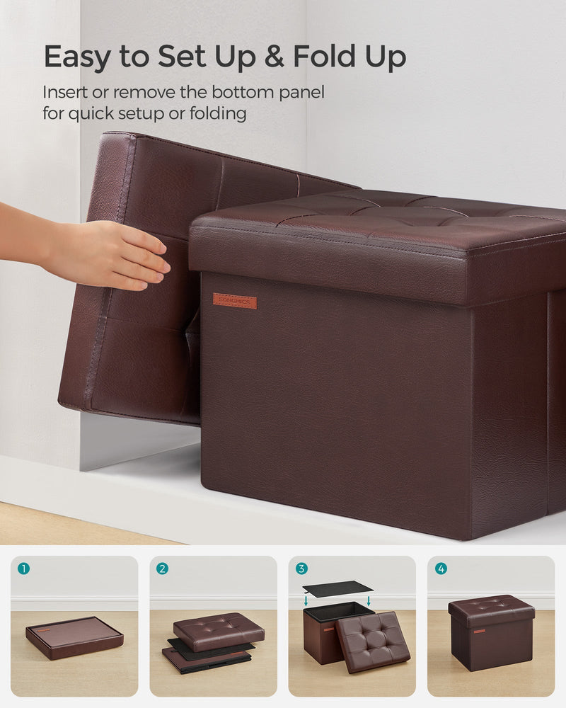 Steps showing the bottom panel being fitted so the footstool folds away