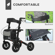 Close-up of the padded backrest and seat cushion on the rollator walker