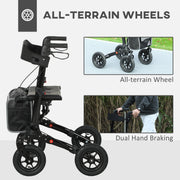 Close-up of the all-terrain wheels and dual hand brake levers